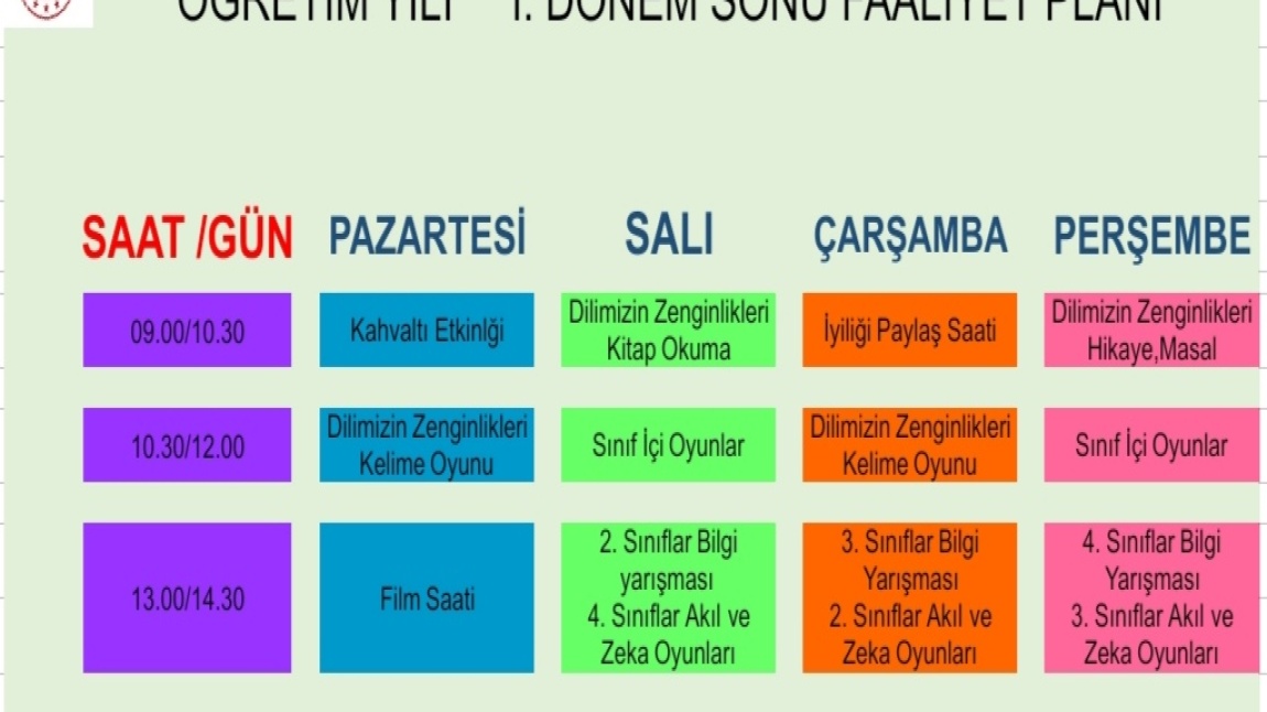 1.DÖNEM SONU FAALİYET ETKİNLİKLERİ PLANI